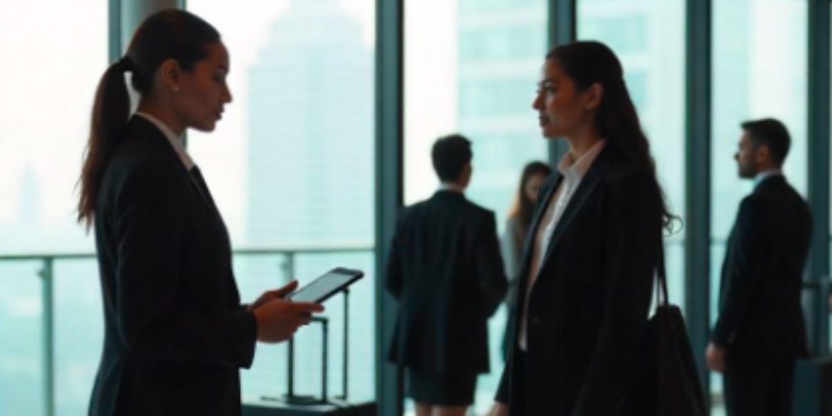 Two professional women in business attire